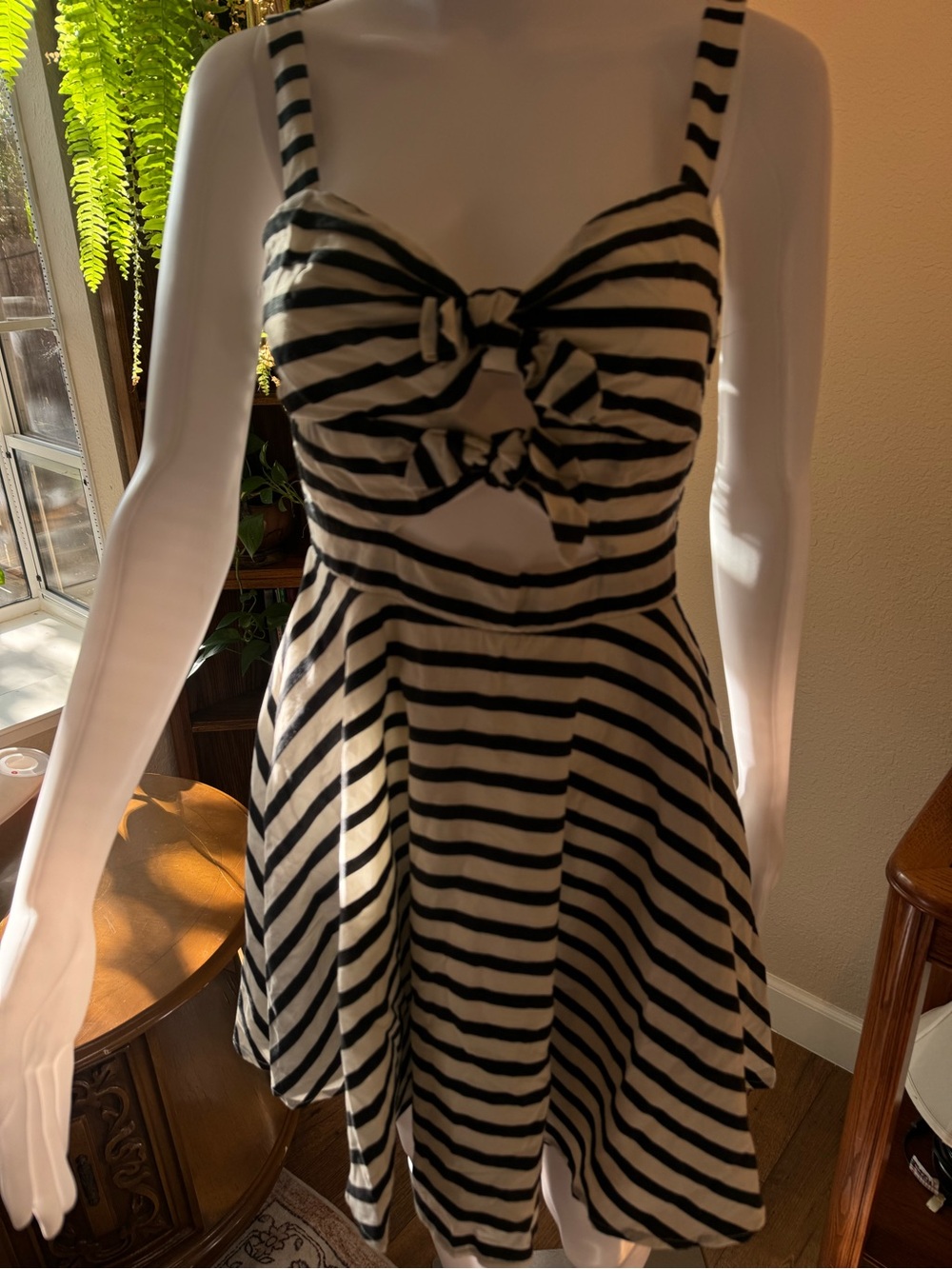 City Studio Black and White Striped Tie-Front Sundress